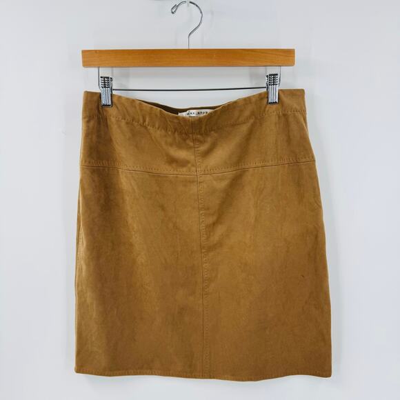 Vintage Y2K Max Studio Faux Suede Tan Skirt Size L Polyester Spandex Blend - Picture 6 of 6